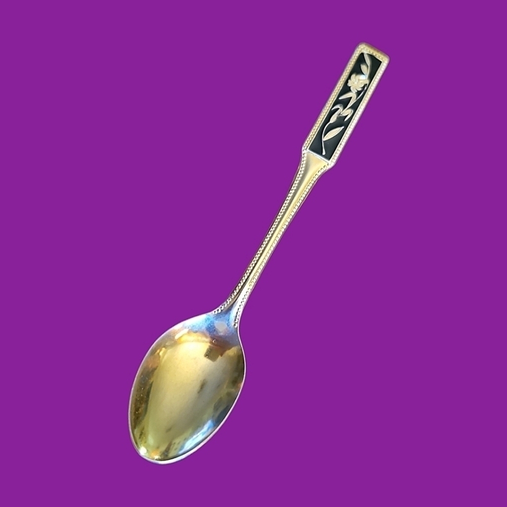 Vintage Floral Guilloce Collector's Spoon